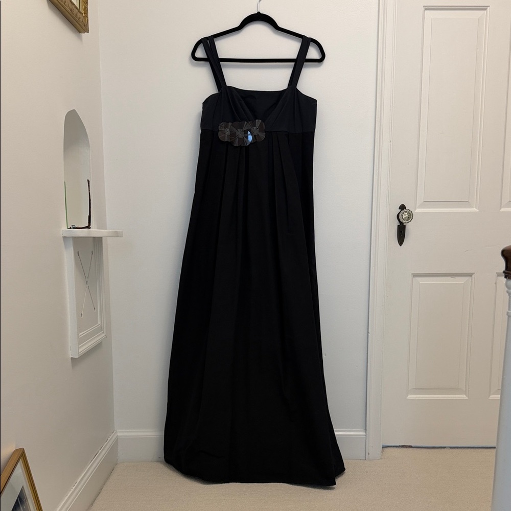 Vera Wang Vintage Black Empire Waist Evening Gown | Silk Appliqué | Size 14